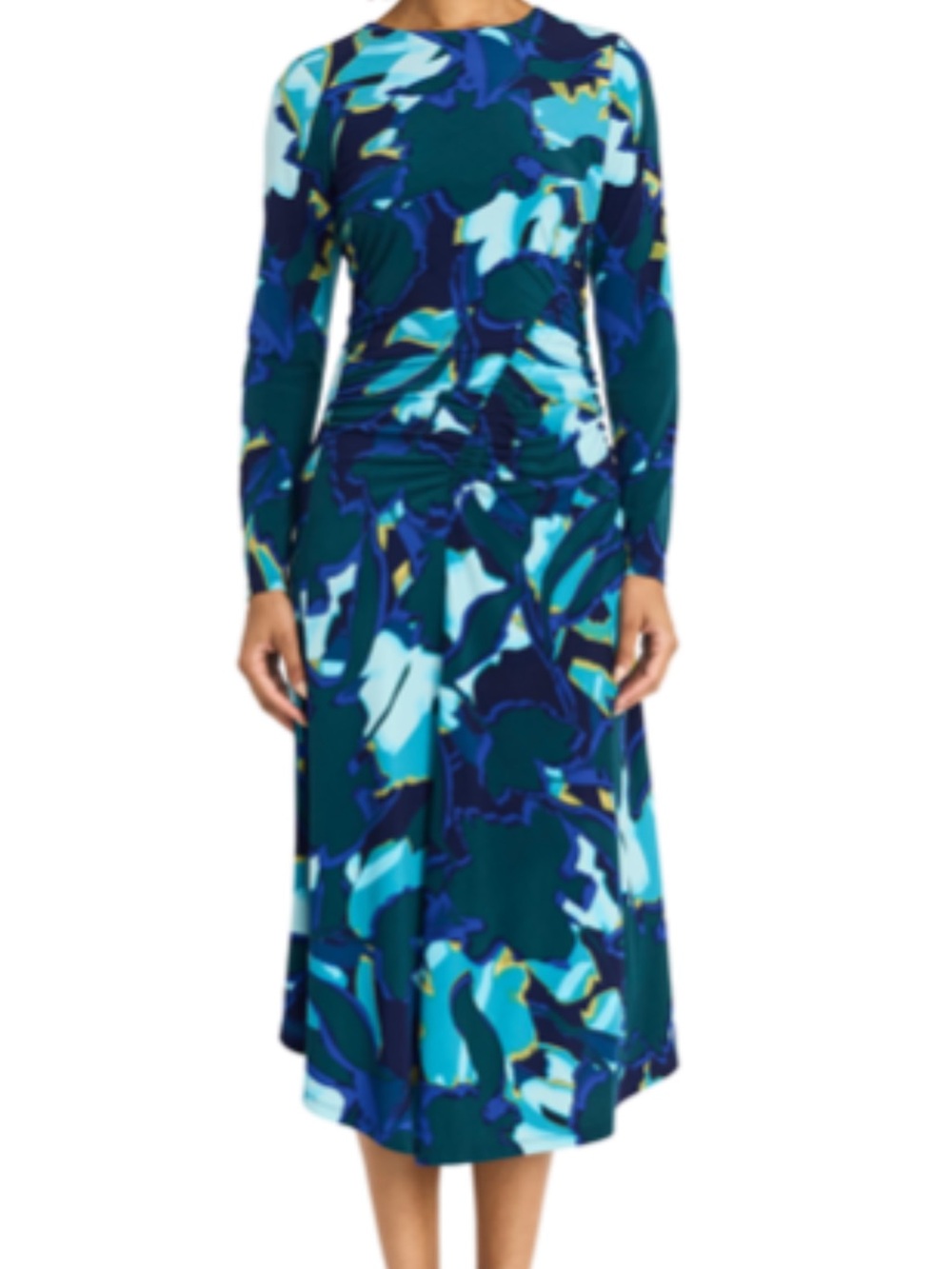 Maggy London Blue Abstract Print Long Sleeve Midi Dress